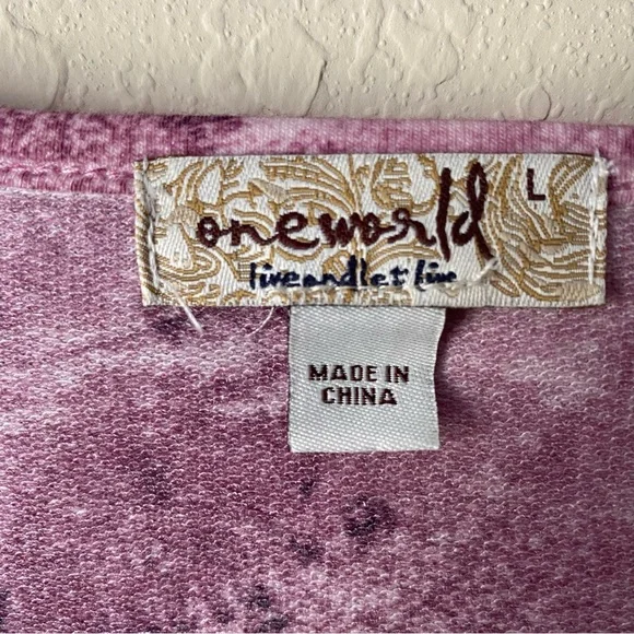 One World | Women's Boho Sparkle Patterned 3/4 Sleeve Top Size Large NWT Purple - Picture 3 of 8